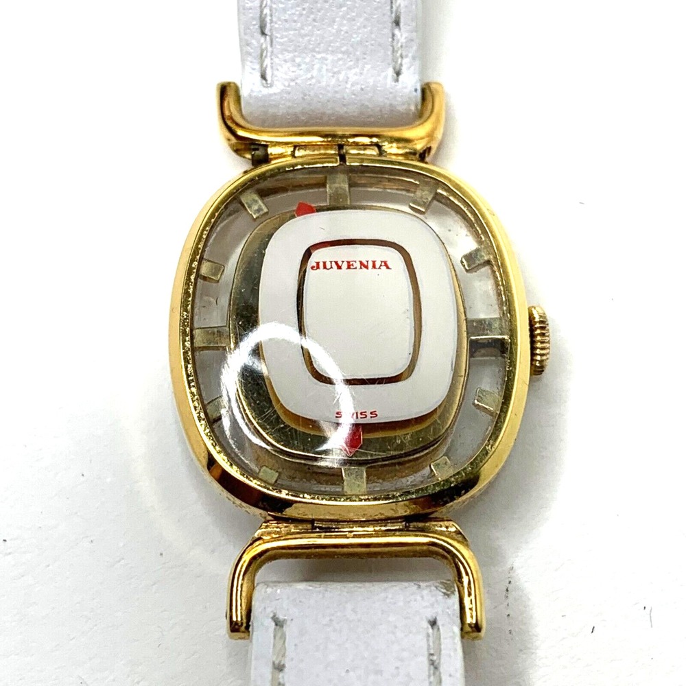 JUVENIA LADIES GOLD PLATED SKELETON COCKTAIL WATCH 17‎ JEWELS WHITE